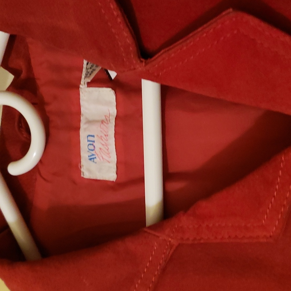 Vintage Avon Fashions Red Fringed Suede 80s 90s Leather Collar Jacket ❤ - Picture 3 of 14